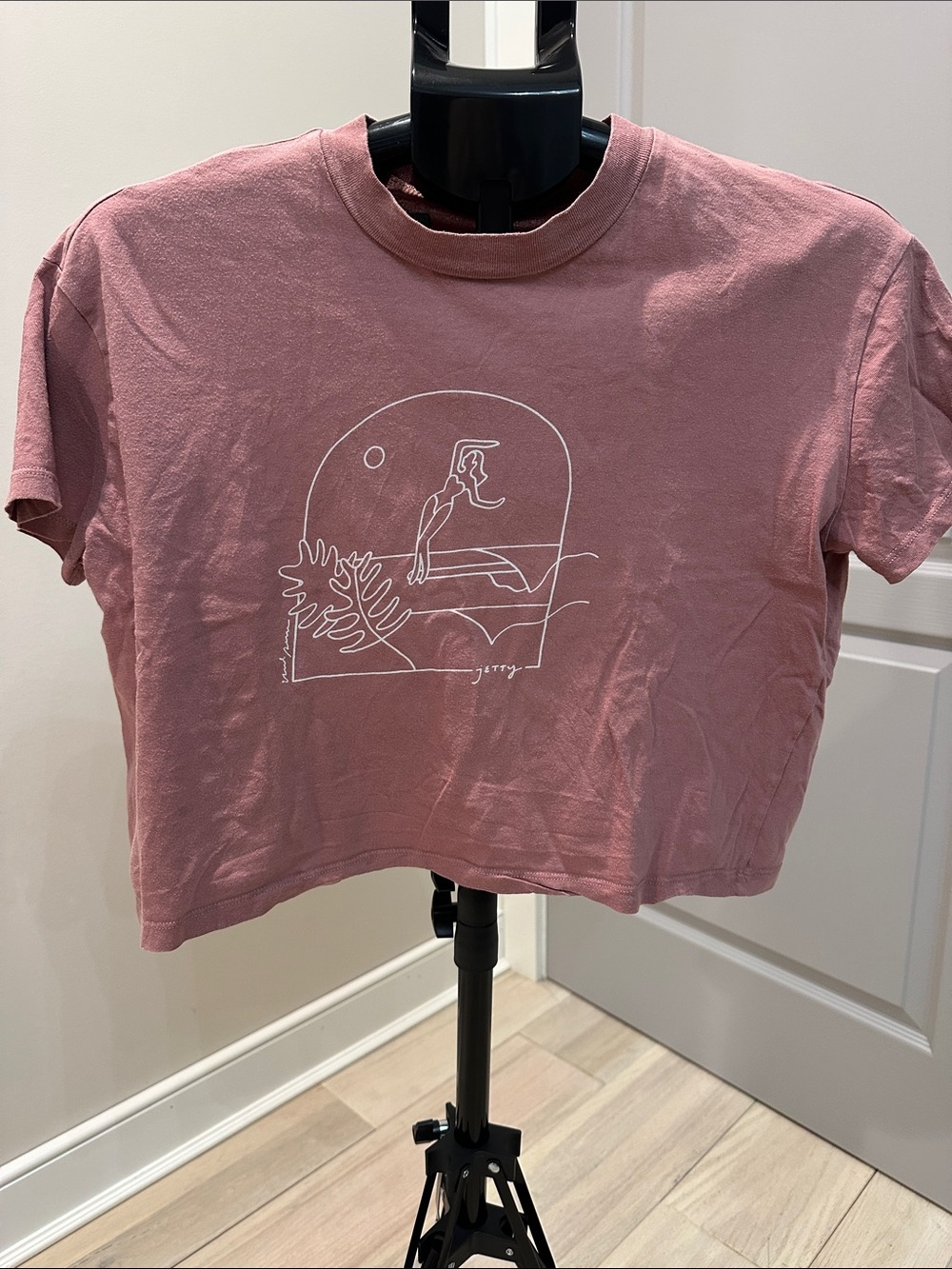 Jetty Women's Dusty Rose Cropped Graphic Tee - Minimal Line Art Crop Top